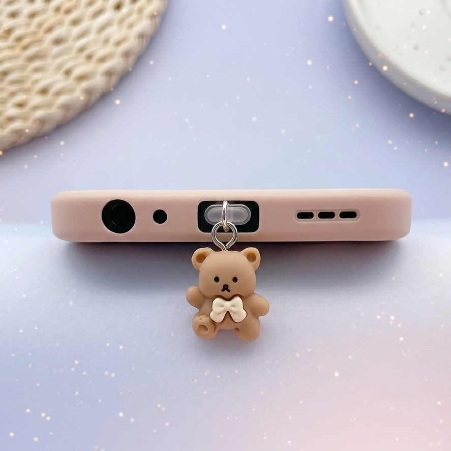 3D Bear Phone Dust Charm – Cute Charging Port Protector